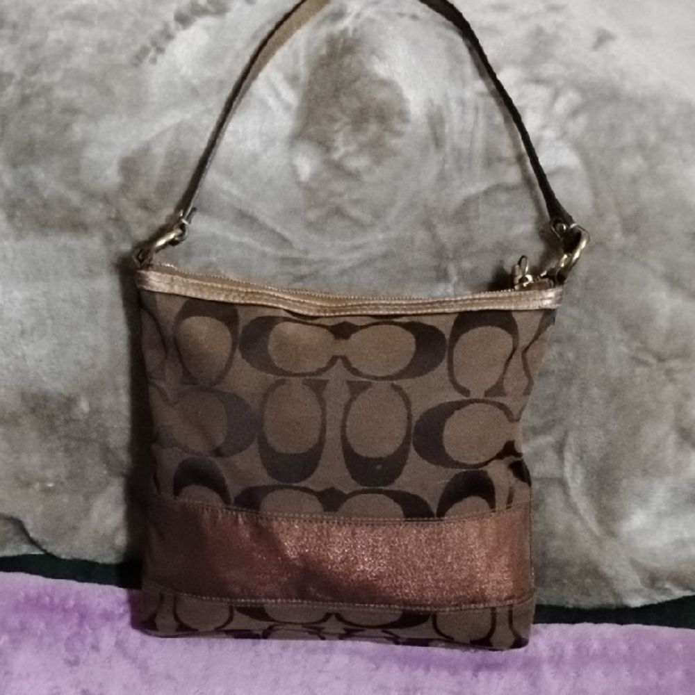 COACH Early 2,000s Signature Stripe Shoulder Bag Cavas Leather Bag